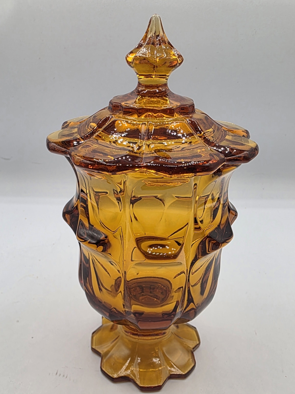 Vintage Fenton Amber Glass Decorative Covered Jar - Home Art